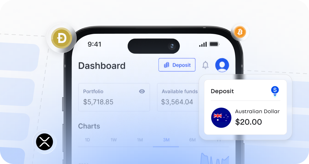 CoinSpot app dashboard with deposit card