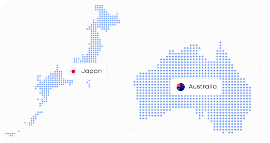 Dotted map of Japan and Australia